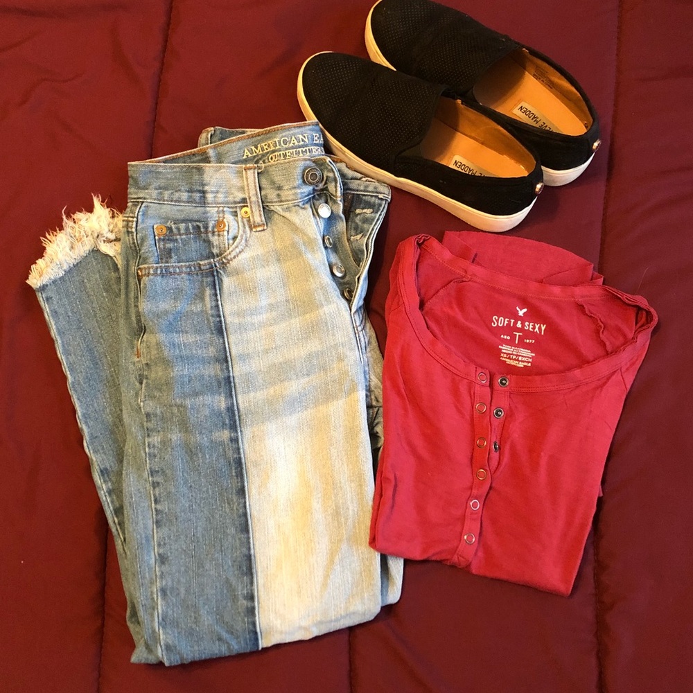 High Rise Vintage Style Two-Tone Cropped Jeans